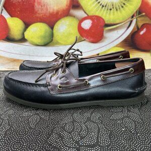 Sperry Top-Sider Mens 13M Black Leather Boat Shoes Slip On Loafers Dock Sides